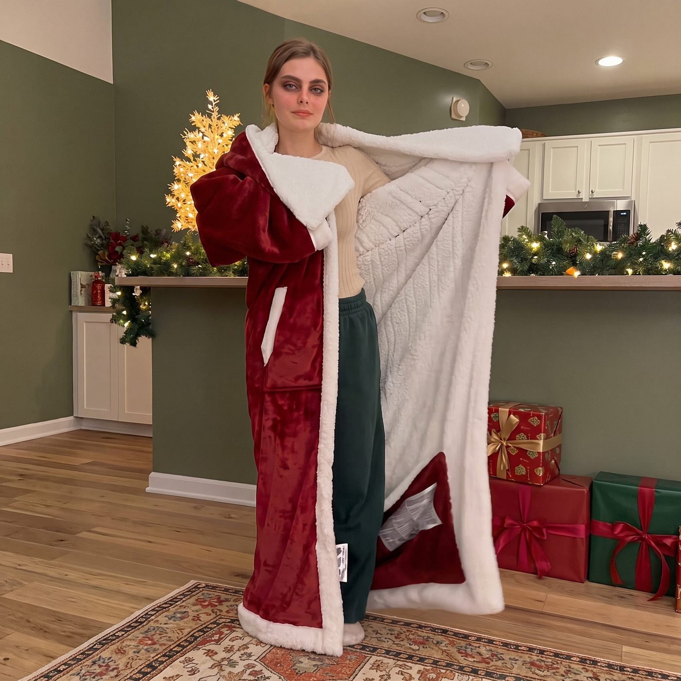 Snuglore heated blanket on a couch